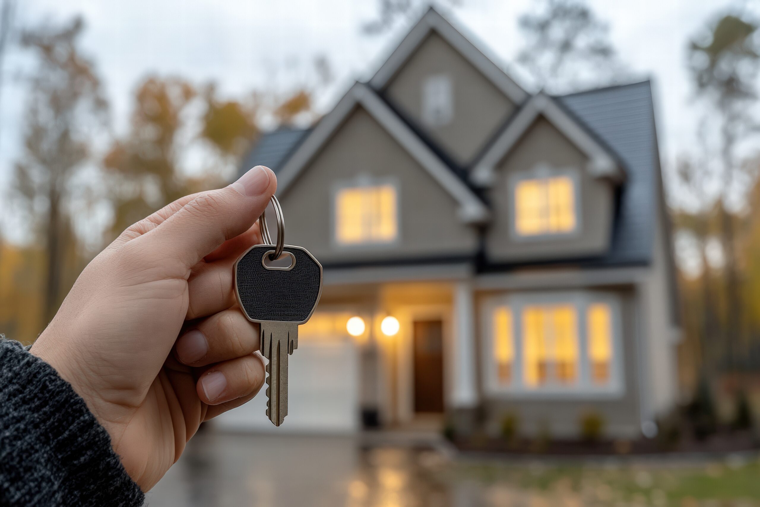Veteran holding house key in front of new home, highlighting VA loan no PMI benefits for military families.
